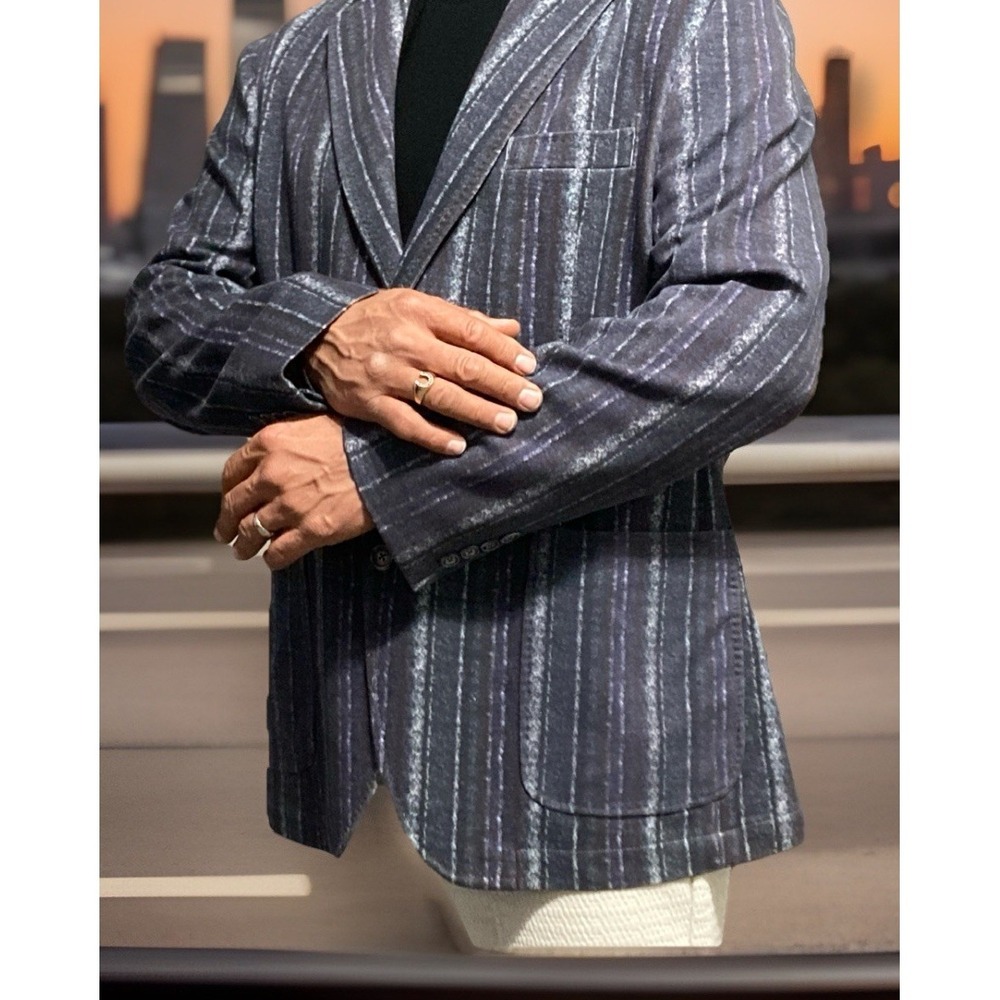 Richard Choi The Light Jacket Mens Size 56 Black Purple Stripe Blazer
